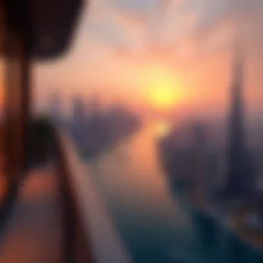 Breathtaking sunset over Dubai Marina from a penthouse balcony