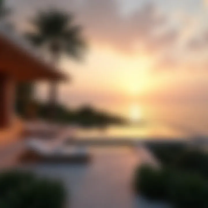 Serene lifestyle setting on Lanai Island with beautiful sunset over the horizon.