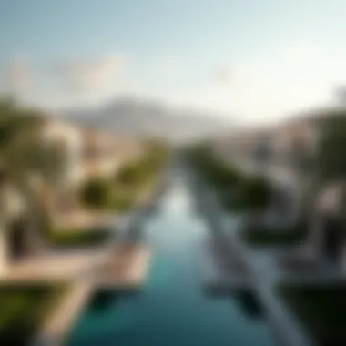 Panoramic Views of Upscale Villa Neighborhoods in Dubai Panoramic view of upscale neighborhood featuring luxury villas