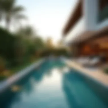 Outdoor Elegance: Gardens and Pools in Luxury Villas Luxurious outdoor space with pool and garden in a villa