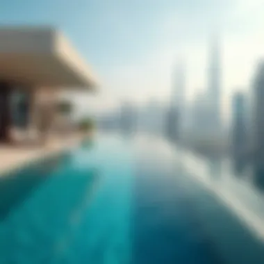 Infinity pool overlooking the skyline of Dubai from a luxury residence