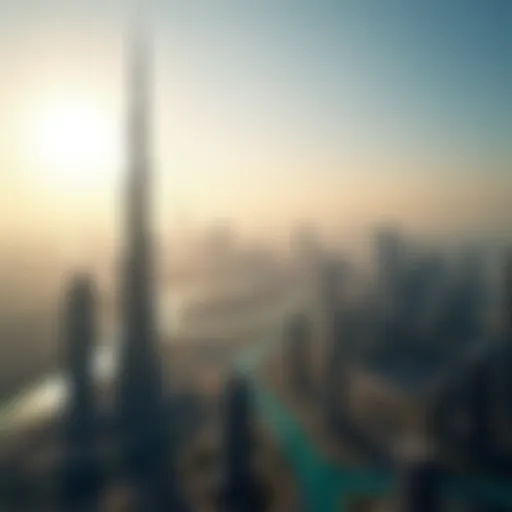 Panoramic view of Dubai skyline from Burj Khalifa