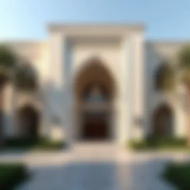 Facade of Sheikh Mohammed's residence demonstrating the blend of traditional Islamic architecture with contemporary style