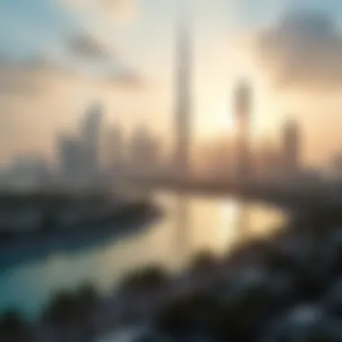 Dubai Skyline and Real Estate Development A beautiful skyline of Dubai highlighting its real estate development